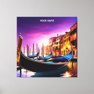 Fantasie Schattige Vivid Venice Gondola Sunset Canvas Afdruk