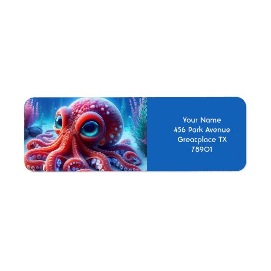 Fantasie Schattige Zee Rode Octopus Etiket (Voorkant)
