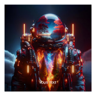 Fantasie Schattigee astronaut landschapsbrand Perfect Poster