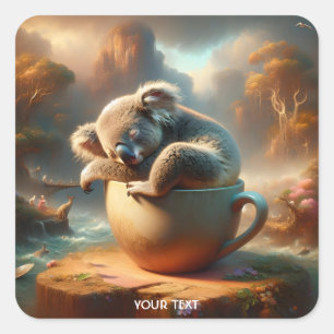 Fantasie Schattigee Koala Tea Cup Vierkante Sticker