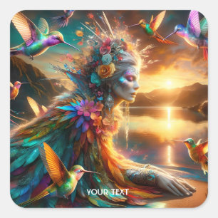 Fantasie Schattigee kolibrie Goddess Lake Vierkante Sticker