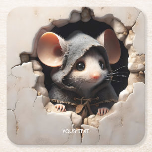 Fantasie Schattigee Muis Gebarsten Muur Vierkante Kartonnen Onderzetter