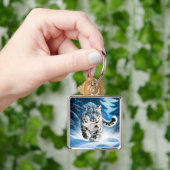 Fantasie Schattigee sneeuw luipaard hardlopen Sleutelhanger (Hand)