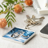 Fantasie Schattigee sneeuw luipaard hardlopen Sleutelhanger (Zijkant)