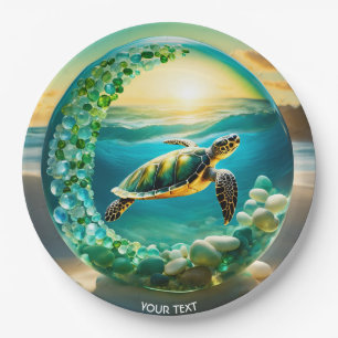 Fantasie Schattigee Vivid Turtle Zee Waves Papieren Bordje