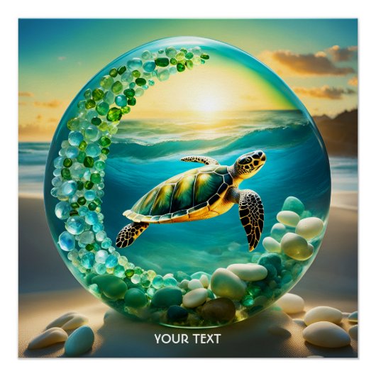Fantasie Schattigee Vivid Turtle Zee Waves Perfect Poster (Voorkant)