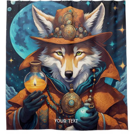 Fantasie Schattigee Vivid Wolf Wizard Potions Douchegordijn (Voorkant)