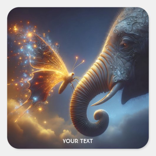 Fantasie Schattigee vlinder Baby olifant Vierkante Sticker (Voorkant)