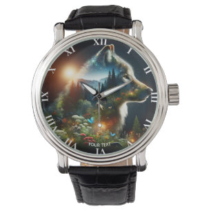 Fantasie Schattigee Wolf Dubbele Expositie Horloge