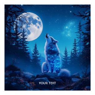 Fantasie Schattigee Wolf Dubbele Expositie Perfect Poster