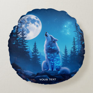 Fantasie Schattigee Wolf Dubbele Expositie Rond Kussen