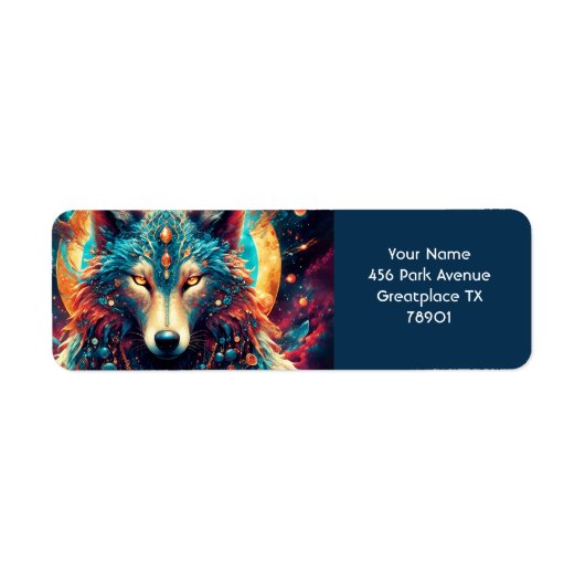 Fantasie Schattigee Wolf Space Planets Etiket (Voorkant)