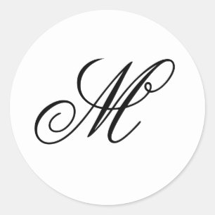 Fantasie Schrift Calligrafie Wit en Zwart Monogram Ronde Sticker