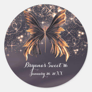 Fantasie Vlinder Goud Glitters Ronde Sticker