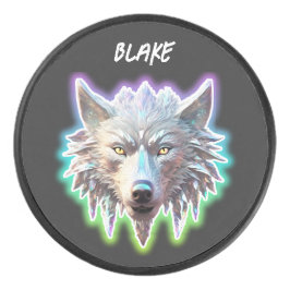 Fantasie Witte Wolf Hoofd Hockey Puck