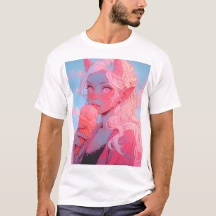 Fantasie Zacht Roze IJs Anime Girl T-shirt