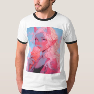 Fantasie Zacht Roze IJs Anime Girl T-shirt