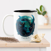 Fantasie Zodiac Symbool Bull Celestial Taurus Tweekleurige Koffiemok