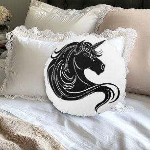 Fantasie Zwarte Tribal Eenhoring Wit Minimalistisc Rond Kussen