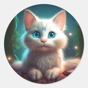 Fantasiebeeld van een jonge albino kat ronde sticker