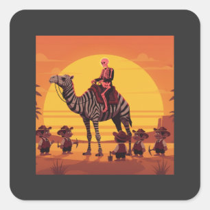 Fantasiebeeld van skelet rijdend op gestreepte kam vierkante sticker