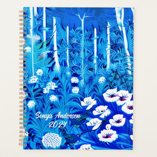 Fantasiebos met bloemen en vogels planner (Voorkant)