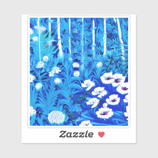 Fantasiebos met bloemen en vogels sticker (Vel)