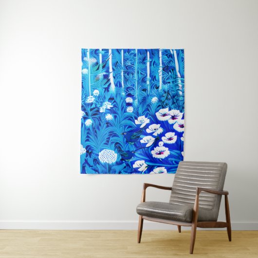 Fantasiebos met bloemen en vogels wandkleed (In situ)