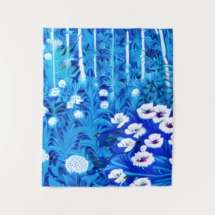 Fantasiebos met bloemen en vogels wandkleed