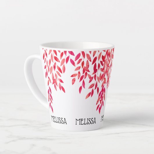 Fantasienaam en voorgevulde warmroze lederwijnstok latte mok (Linkerhoek)