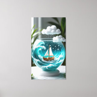 Fantasiënzeilboot In Een Glazen Kom Canvas Afdruk
