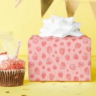 fantasiepatroon met aardbeien op roze cadeaupapier