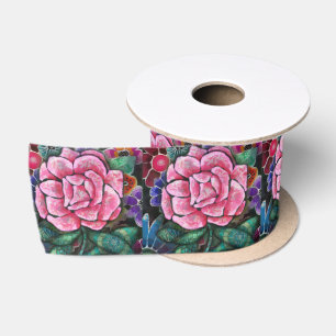 Fantasierijke bloemrijke roze Art Nouveau botanisc Lint