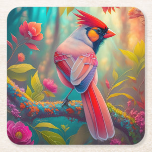 Fantasiest Vogel Mannelijke Kardinaal Vierkante Kartonnen Onderzetter