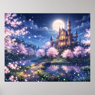 Fantasiestad en kasteel poster
