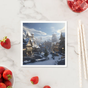 Fantasiestad in de winter servet