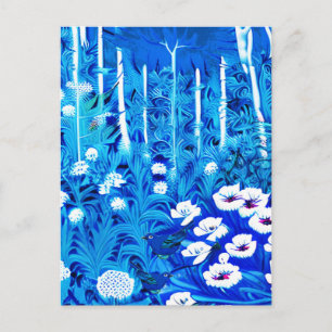 Fantasiestforest met bloemen en vogels briefkaart