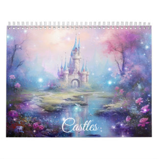 Fantasiestilcastelen in abstracte stijl kalender