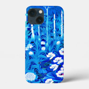 Fantasiestof met bloemen en vogels iPhone 13 mini hoesje