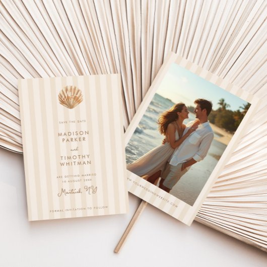 Fantasievol Schelp Monogram Kust Bruiloft Save The Date