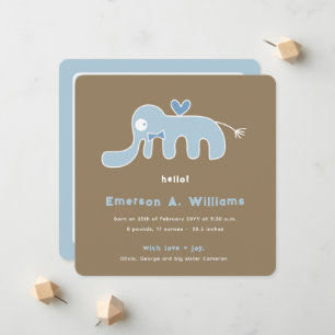 Fantasievolle Blauwe Olifant Liefde Baby Jongen Fo Aankondiging