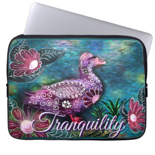 Fantasievolle Bloemen Eend Paars Turquoise Persoon Laptop Sleeve