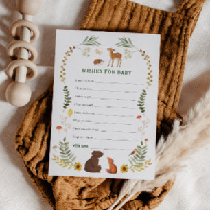 Fantasievolle bos-babyshowerwensen voor de baby advieskaart