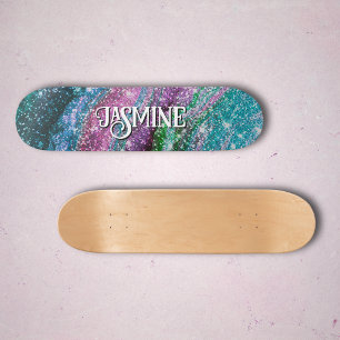 Fantasievolle golvende blauwe paarse Glitter monog Skateboard