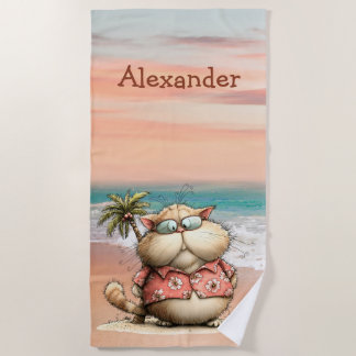 Fantasievolle kat strand scene persoonlijk strandlaken