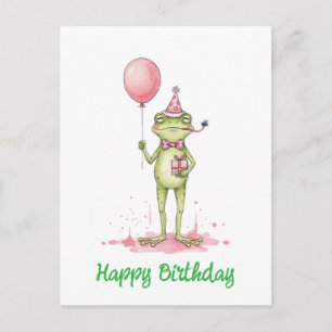 Fantasievolle kikker met ballon verjaardagsfeestje briefkaart