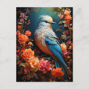 Fantasievolle Natuur Blauwe Vogel Briefkaart