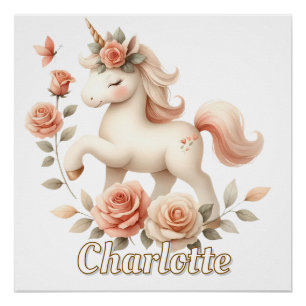 Fantasievolle pastel eenhoorn met rozen perfect poster