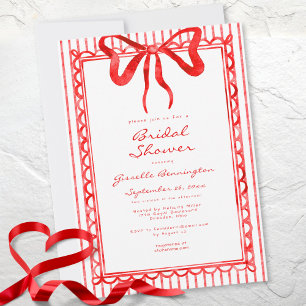 Fantasievolle rode aquarel lint bruiloftsdouche kaart