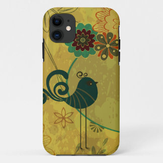 fantasievolle turquoise vogel en moderne bloem vec iPhone 11 hoesje